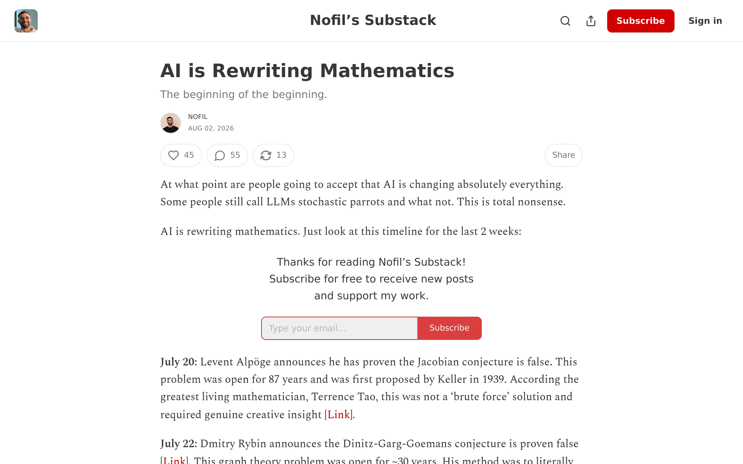 AI is Rewriting Mathematics — Nofil's Substack